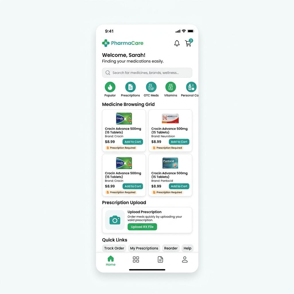 PharmaCare Pharmacy UI Design